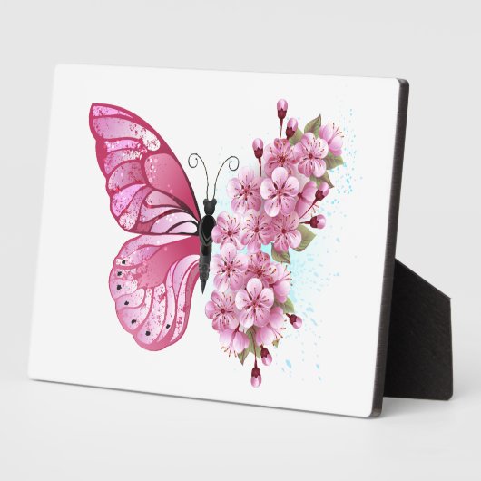 Bloem Vlinder met Roze Sakura Fotoplaat (Zijkant)