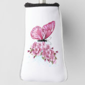 Bloem Vlinder met Roze Sakura Golfheadcover (Draai 90)