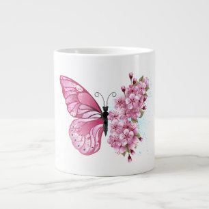 Bloem Vlinder met Roze Sakura Grote Koffiekop