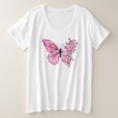 Bloem Vlinder met Roze Sakura Grote Maat T-shirt (Design voorkant)
