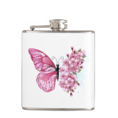 Bloem Vlinder met Roze Sakura Heupfles (Voorkant)