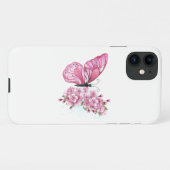 Bloem Vlinder met Roze Sakura iPhone Hoesje (Achterkant horizontaal)