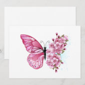 Bloem Vlinder met Roze Sakura Kaart (Voorkant / Achterkant)