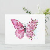 Bloem Vlinder met Roze Sakura Kaart (Staand voorkant)