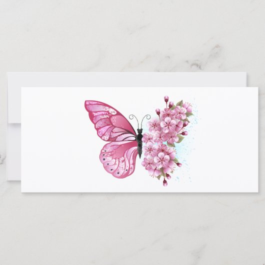 Bloem Vlinder met Roze Sakura Kaart (Voorkant)