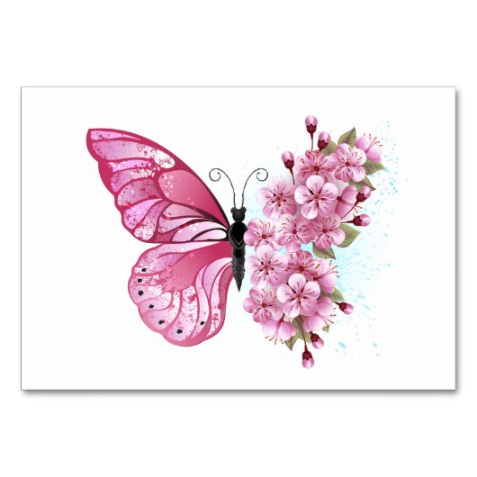 Bloem Vlinder met Roze Sakura Kaart (Voorkant)