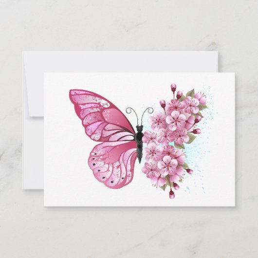 Bloem Vlinder met Roze Sakura Kaart (Voorkant)