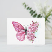 Bloem Vlinder met Roze Sakura Kaart (Staand voorkant)