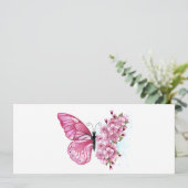 Bloem Vlinder met Roze Sakura Kaart (Staand voorkant)