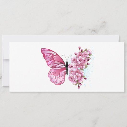 Bloem Vlinder met Roze Sakura Kaart (Voorkant)