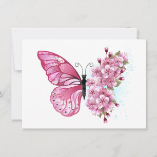 Bloem Vlinder met Roze Sakura Kaart