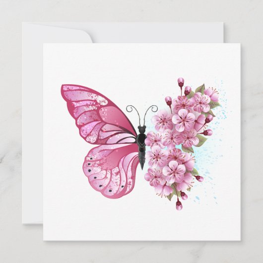 Bloem Vlinder met Roze Sakura Kaart (Voorkant)