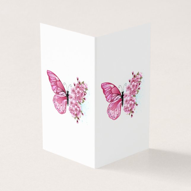 Bloem Vlinder met Roze Sakura Kaart (Buitenkant)
