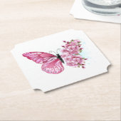 Bloem Vlinder met Roze Sakura Kartonnen Onderzetters (Gekanteld)