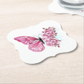 Bloem Vlinder met Roze Sakura Kartonnen Onderzetters (Gekanteld)