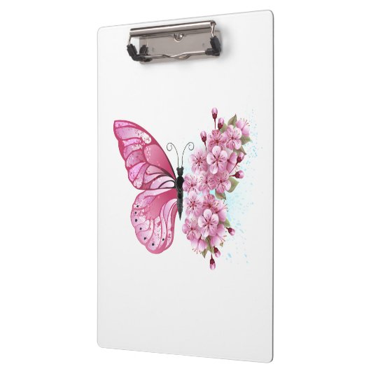 Bloem Vlinder met Roze Sakura Klembord (Links)