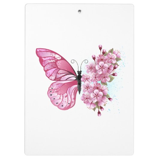 Bloem Vlinder met Roze Sakura Klembord (Achterkant)