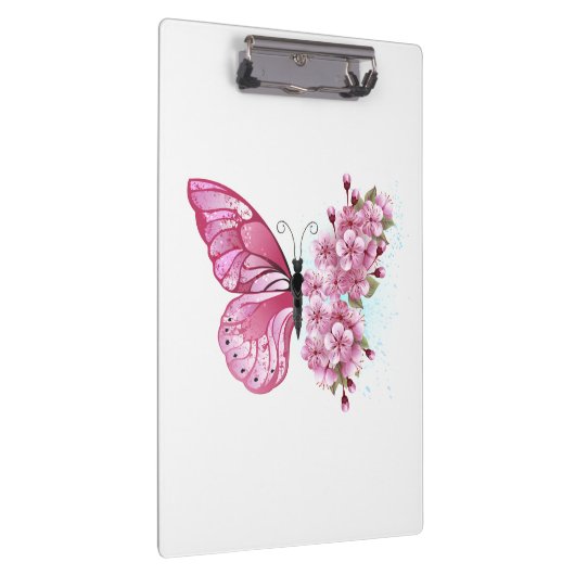 Bloem Vlinder met Roze Sakura Klembord (Rechts)