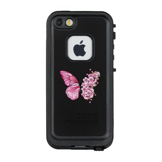Bloem Vlinder met Roze Sakura LifeProof iPhone Hoesje (Achterkant)