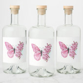 Bloem Vlinder met Roze Sakura Likeurfles Etiket (Flessen)