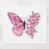 Bloem Vlinder met Roze Sakura Likeurfles Etiket (Enkel label)