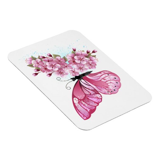 Bloem Vlinder met Roze Sakura Magneet (Rechterzijde)