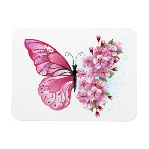 Bloem Vlinder met Roze Sakura Magneet
