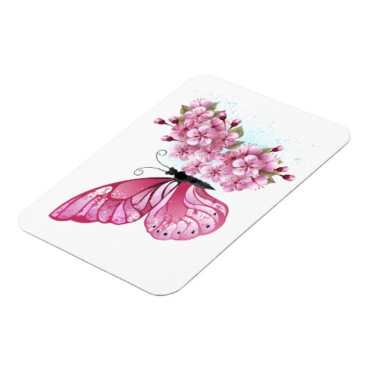 Bloem Vlinder met Roze Sakura Magneet (Linkerzijde)