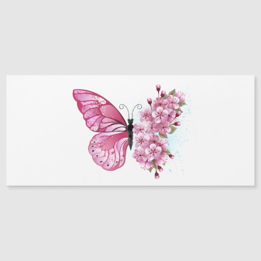Bloem Vlinder met Roze Sakura Magnetische Uitnodiging (Voorkant)