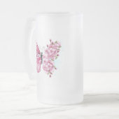 Bloem Vlinder met Roze Sakura Matglas Bierpul (Voorkant links)