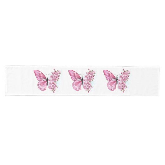 Bloem Vlinder met Roze Sakura Medium Tafelloper (Horizontaal)