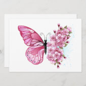 Bloem Vlinder met Roze Sakura Menu (Voorkant / Achterkant)