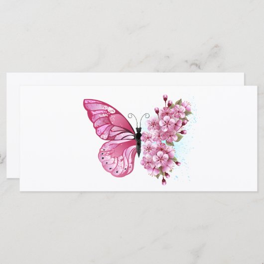 Bloem Vlinder met Roze Sakura Menu (Voorkant / Achterkant)