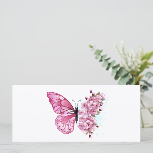 Bloem Vlinder met Roze Sakura Menu (Staand voorkant)