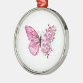 Bloem Vlinder met Roze Sakura Metalen Ornament (Links)