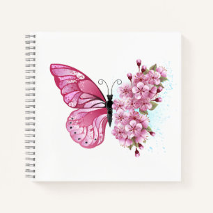 Bloem Vlinder met Roze Sakura Notitieboek