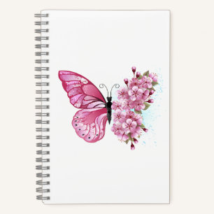 Bloem Vlinder met Roze Sakura Notitieboek