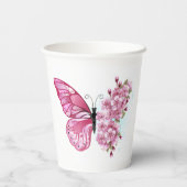Bloem Vlinder met Roze Sakura Papieren Bekers (Achterkant)
