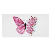 Bloem Vlinder met Roze Sakura Perfect Poster (Voorkant)
