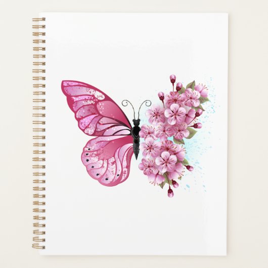 Bloem Vlinder met Roze Sakura Planner (Voorkant)