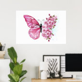 Bloem Vlinder met Roze Sakura Poster (Thuiskantoor)