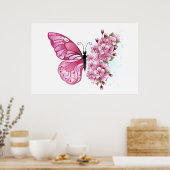 Bloem Vlinder met Roze Sakura Poster (Keuken)