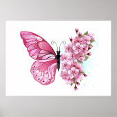 Bloem Vlinder met Roze Sakura Poster (Voorkant)