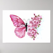 Bloem Vlinder met Roze Sakura Poster (Voorkant)