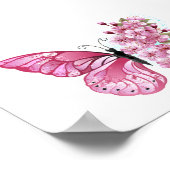 Bloem Vlinder met Roze Sakura Poster (Hoek)
