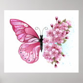 Bloem Vlinder met Roze Sakura Poster (Voorkant)