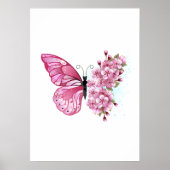 Bloem Vlinder met Roze Sakura Poster (Voorkant)
