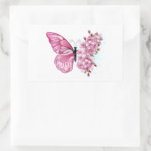 Bloem Vlinder met Roze Sakura Rechthoekige Sticker (Tas)