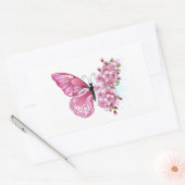 Bloem Vlinder met Roze Sakura Rechthoekige Sticker (Envelop)