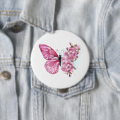 Bloem Vlinder met Roze Sakura Ronde Button 4,0 Cm (In situ)